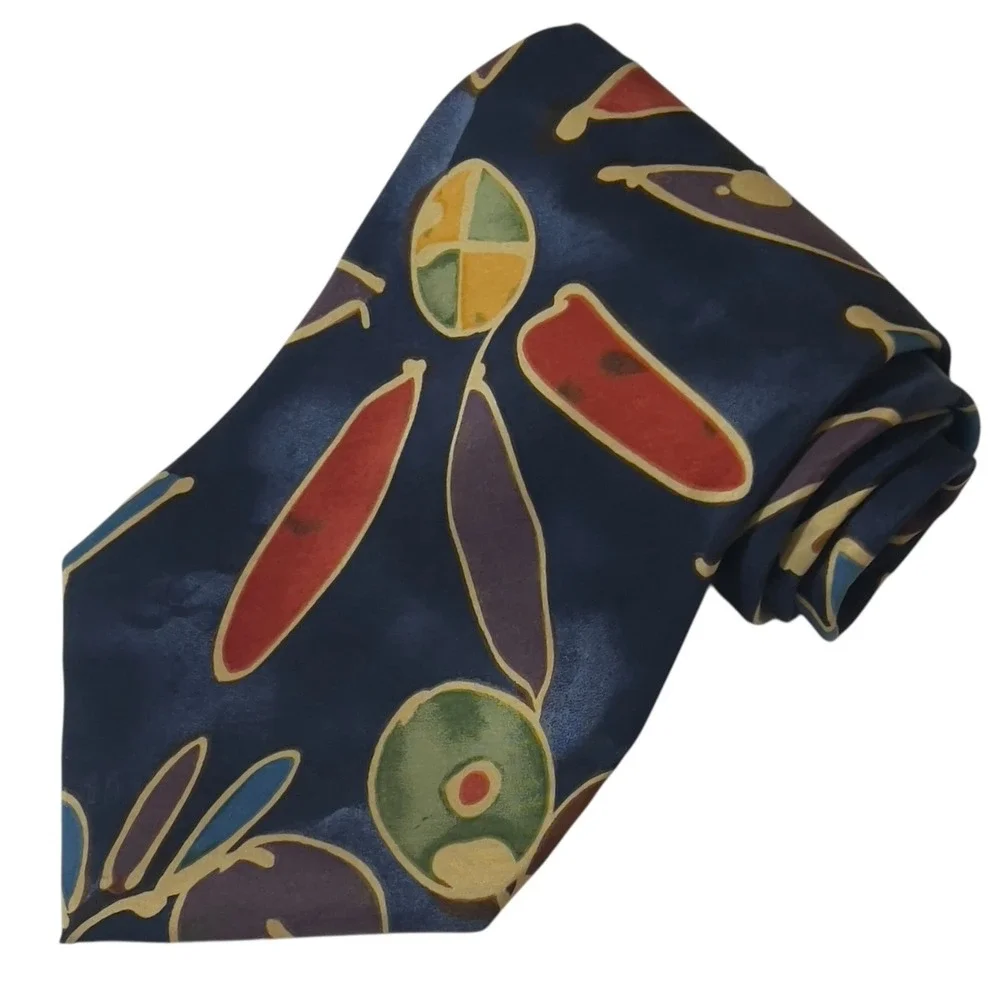 Vintage 417 by Van Heusen Silk Men's Necktie Abstract Blue Multi Floral Designer